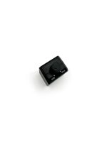 Black volume control knob with markings for minimum and maximum settings.
