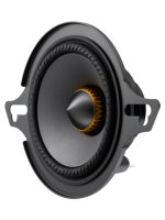A black car audio speaker featuring a gold accent in the center and a round shape.