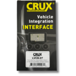 Crux LVCB-07 vehicle integration interface packaging with a rear-view camera display.