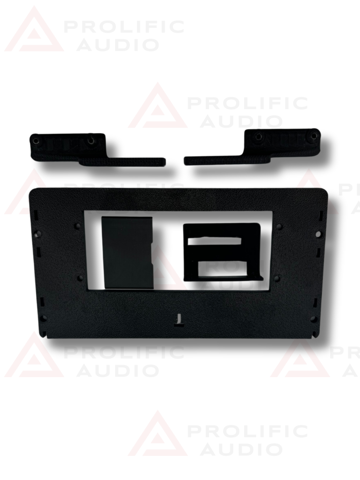 Black dash panel and mounting brackets from the Prolific Audio kit for Sony XAV-9500ES multimedia receiver installation, designed for seamless vehicle integration.