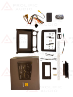 Comprehensive installation kit for the Sony XAV-9500ES multimedia receiver, including dash panels, wiring harness, mounting brackets, and accessories.