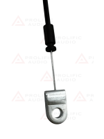 Metal cable end fitting with a loop and a black plastic cover attached to a wire.