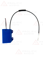 A blue electronic device with wires attached, featuring a connector at the end.