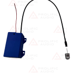 A blue audio component with a wire and connector attached for electronic use.