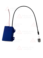 A blue audio component with a wire and connector attached for electronic use.