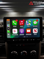 Sony car stereo display showing various app icons including Phone, Music, Maps, and Messages.